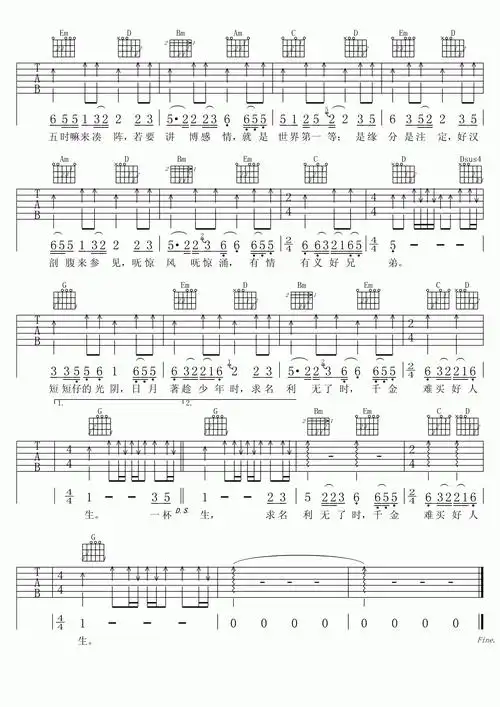 伍佰世界第一等高清吉他谱