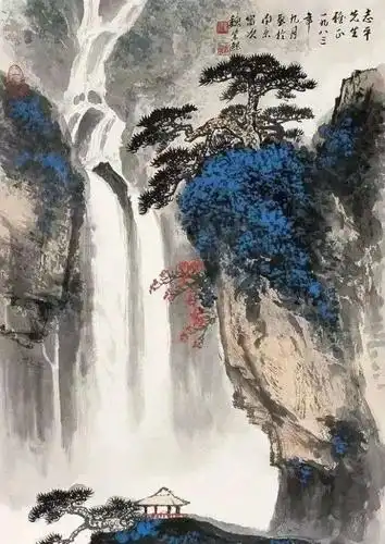 一组壮美的瀑布国画,令人震撼!