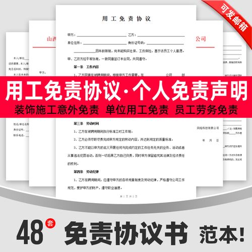免责协议书电子范本装修施工安全单位用工个人与公司免责声明合同