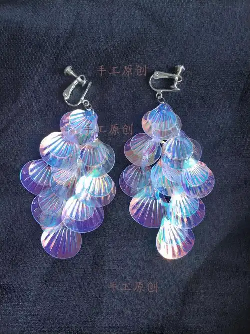 squirrel设计新款奢华镭射贝壳耳环轻便长款不撞耳环