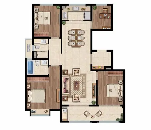 四房两厅两卫 153㎡户型图 四房两厅三卫 【归家礼序】【完美布局】