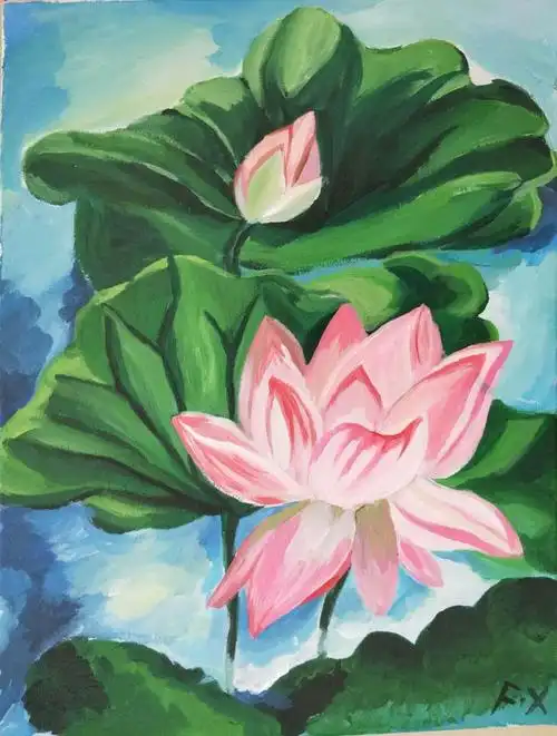 1,水粉《荷花》