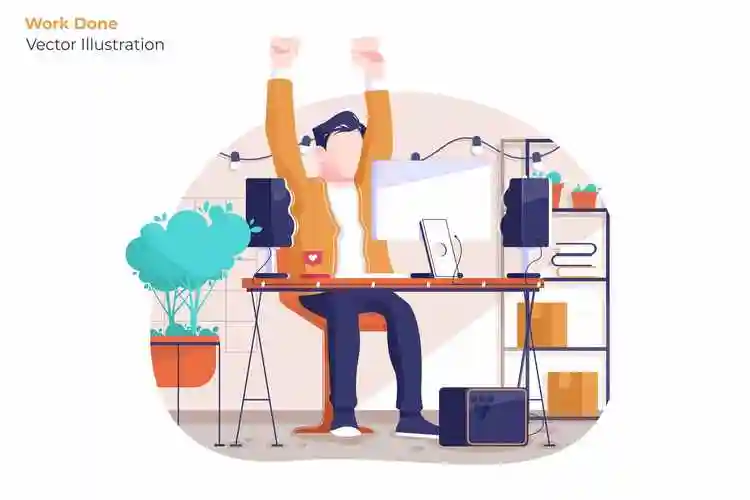 任务完成办公室场景矢量插画 work done – vector illustration –