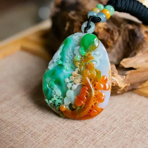 锦玉天然翡翠挂件花鸟俏色冰种xxf0740颈饰