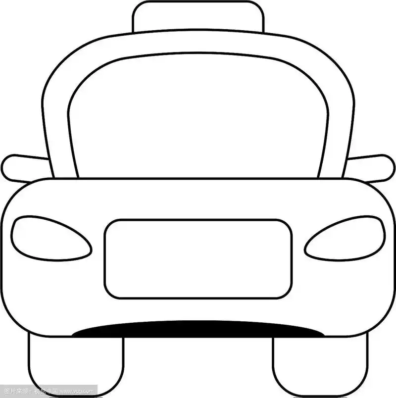 出租车车辆正面视图在黑色和白色