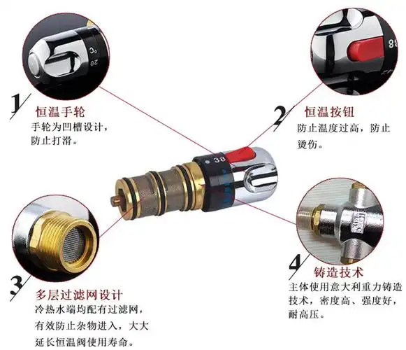 恒温混水阀明装淋浴恒温阀全铜太阳能自动温控阀混水阀恒温阀