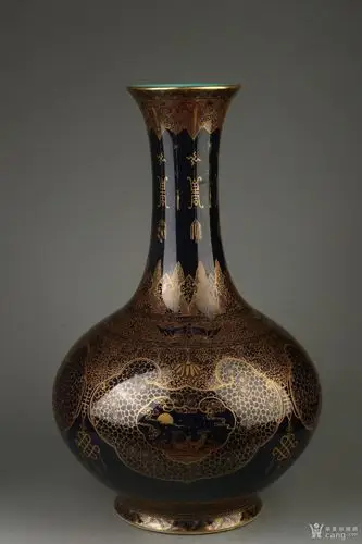 仿古工艺品 瓷器 乾隆御制祭蓝描金福寿扁肚瓶 报价记录 服务保障