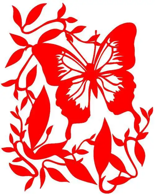 蝴蝶花样喜字剪纸图案