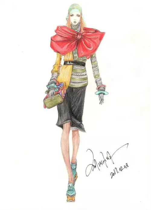 时装手绘彩铅时装画