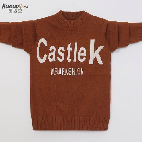秋冬新款中大童毛衣英文字母圆领套头男童毛衫男童打底衫上衣