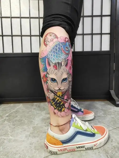 招财猫鲤鱼纹身图案大全 - 纹身大咖