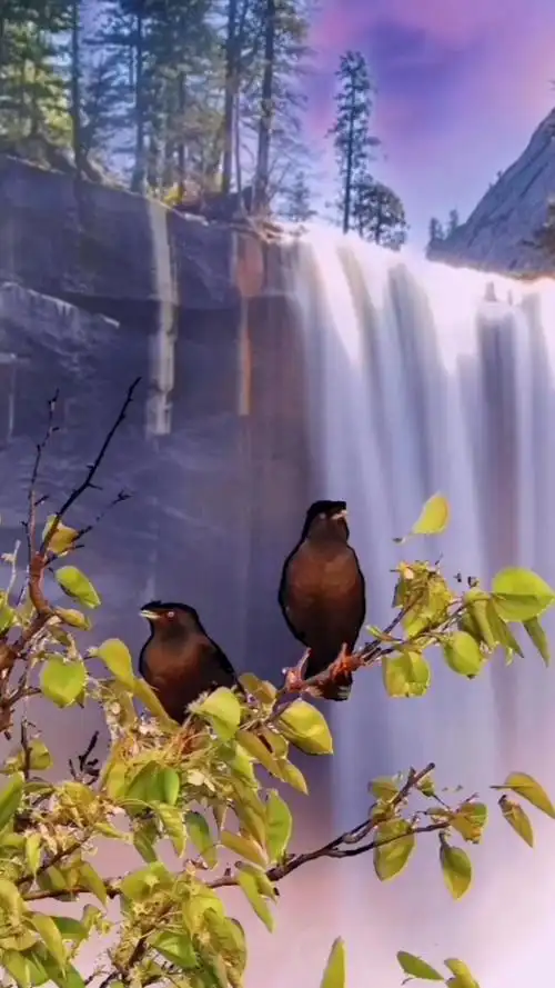 飞瀑流动,流响惊山涧,听鸟鸣之声,赏风景于无边