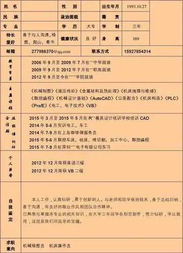 大专毕业生个人简历