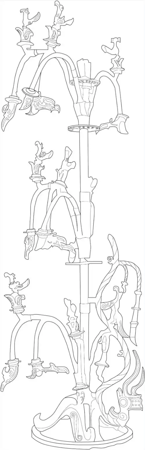 青铜树(k2②:94)线图相当多的学者引《山海经》《吕氏春秋》《淮南