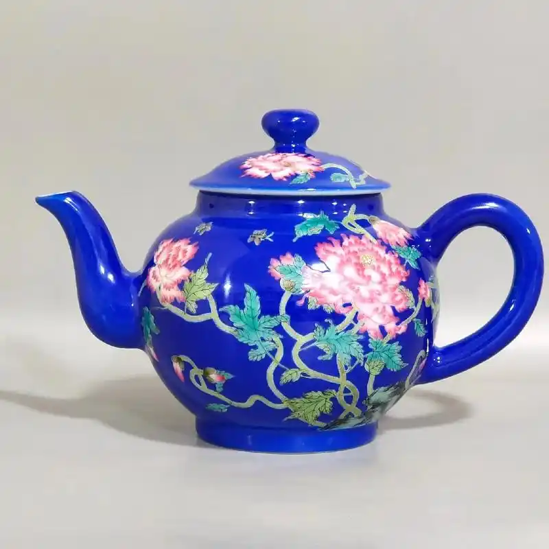 清代雍正珐琅彩宝石蓝茶壶,高11.5公分,直径17公分 - 抖音