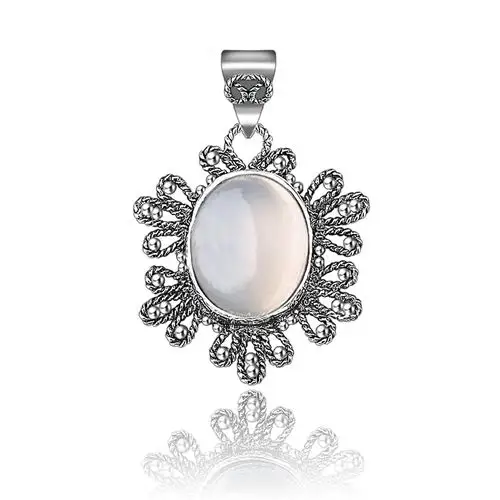 九壹银庄925银饰纯银吊坠手工雪花天然月光石挂坠送皮绳