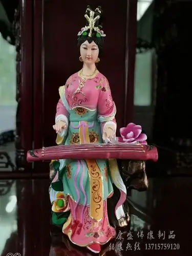桃花仙子像树脂彩绘佛像宗教宫女抚琴美女才女16英寸仙女神像摆件