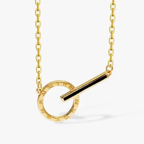 韩版925纯银镀k金小众复古双环罗马数字项链女锁骨链2021年新款潮