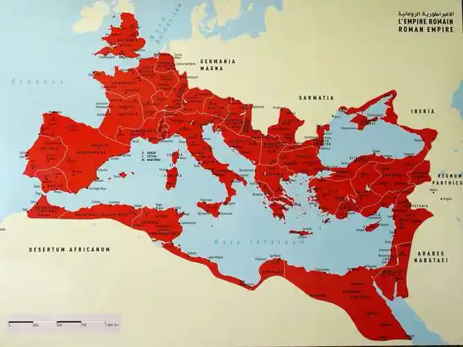 在瓦鲁比利斯遗址博物馆的门外,挂着这张古罗马帝国最强盛时期的地图