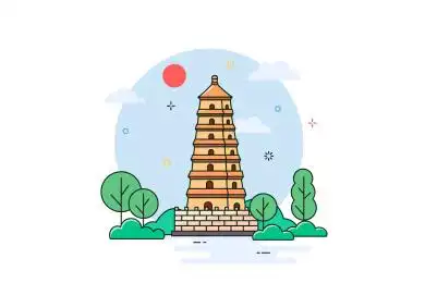 西安大雁塔线条风插画