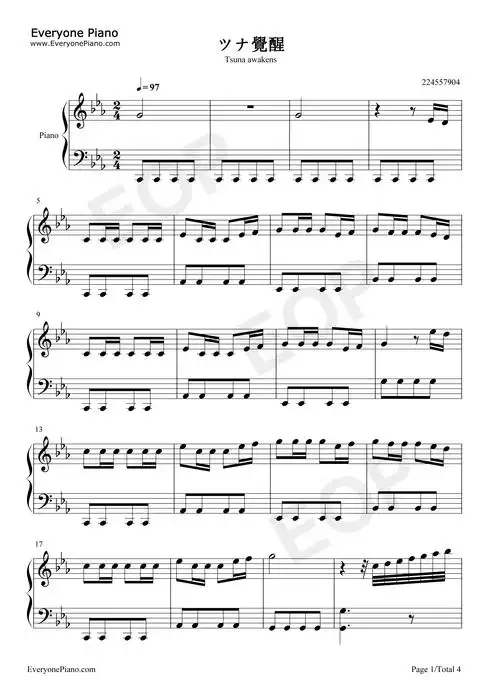 ツナ觉醒-家庭教师插曲五线谱预览1-钢琴谱文件(五线谱,双手简谱,数字
