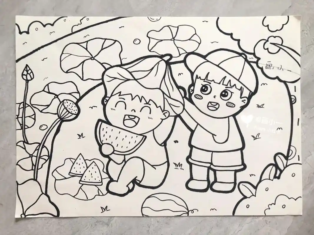 主题简笔画:夏天,清凉一夏,夏日荷塘