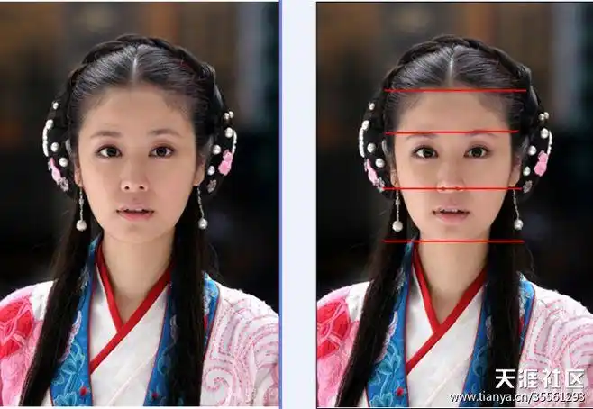 以一组图片为例,我们一起来看看额头宽窄的变化.