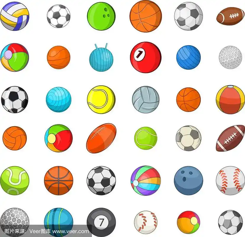 球类运动图标设置卡通风格