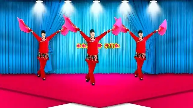 广场舞《开门红》简单扇子舞新年,祝你万事如意,附背面教学