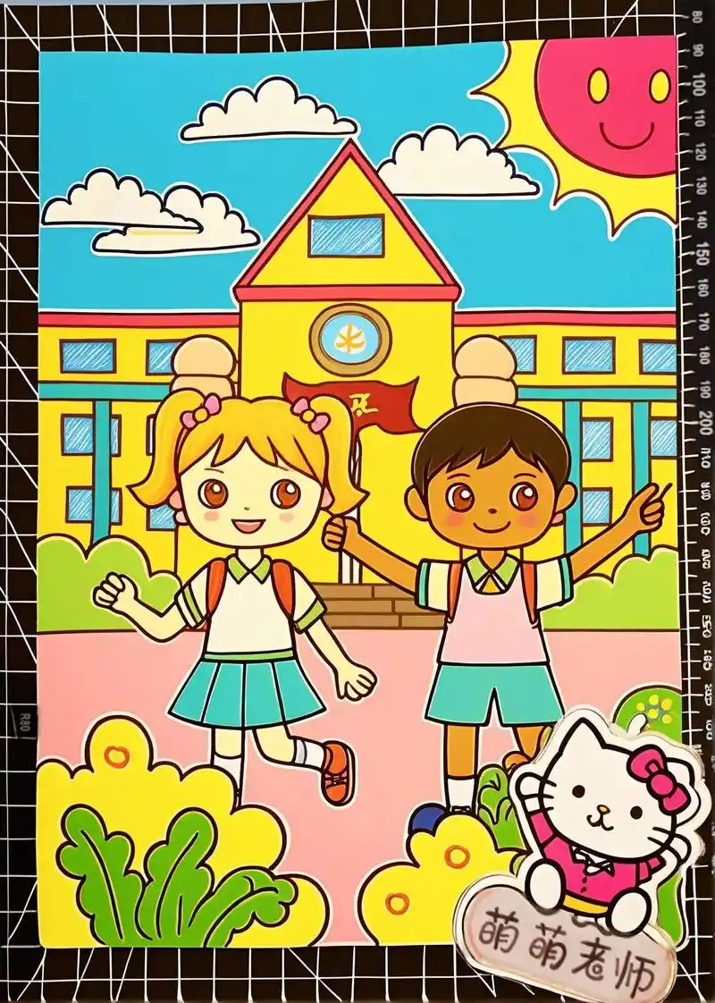 这是我画的一幅超美的校园儿童画!