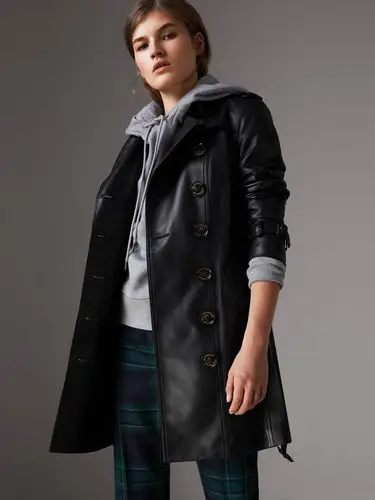 黑色 羔羊皮 trench 风衣 产品图片01