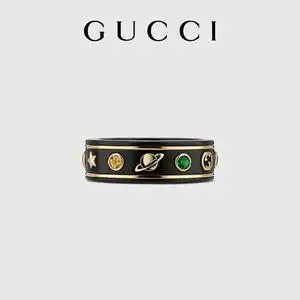 代购gucci/古驰 戒指18k金花纹黑白陶瓷情侣对戒男女指