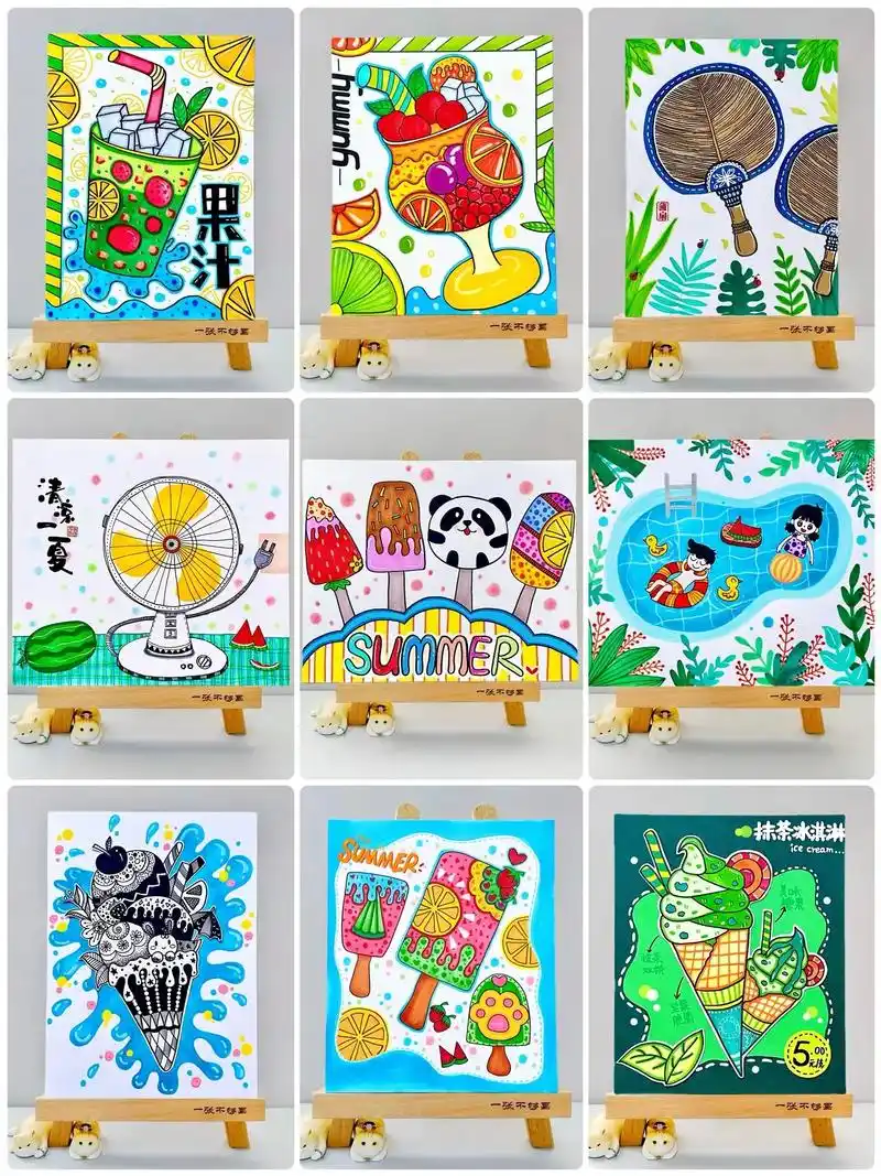 夏天主题创意儿童画.关于夏天你能想到什么?冰淇淋,西瓜,冰镇 - 抖音