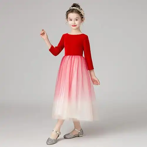 女童小主持人晚礼服儿童礼服公主裙纱裙钢琴演出服花童礼服裙冬