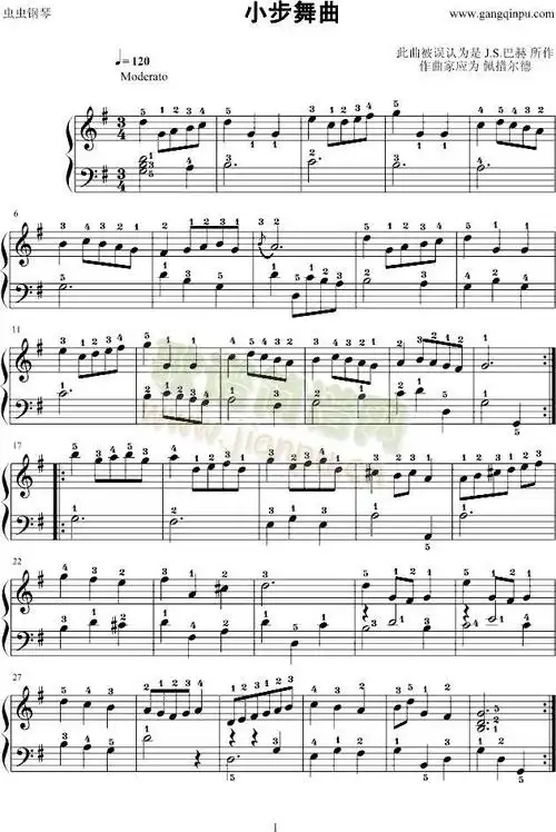 小步舞曲g大调巴赫全程指法