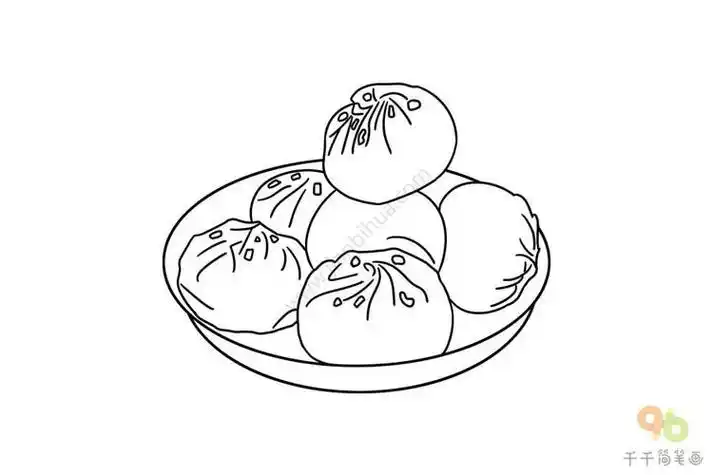 山东美食利津水煎包简笔画地方美食简笔画简笔画作品