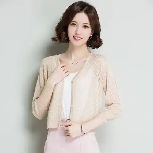 针织衫女开衫短款冰丝夏季新款披肩针织小开衫外套空调衫防晒衣女