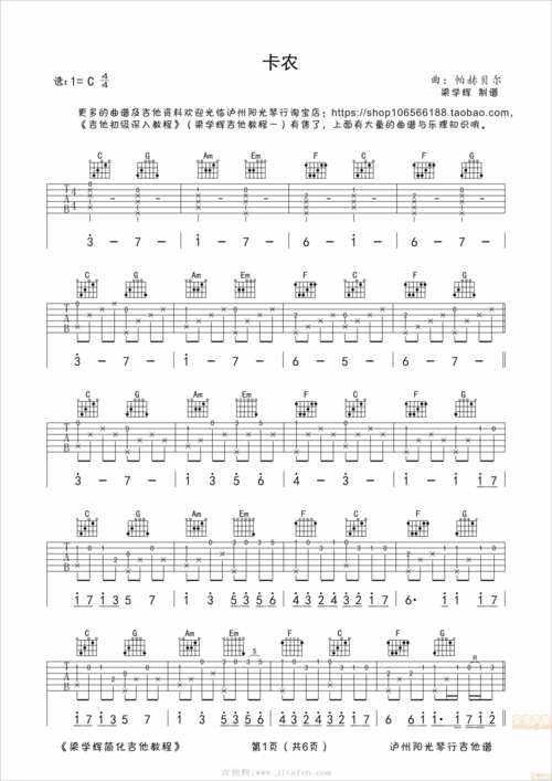《卡农》c调简单版高清