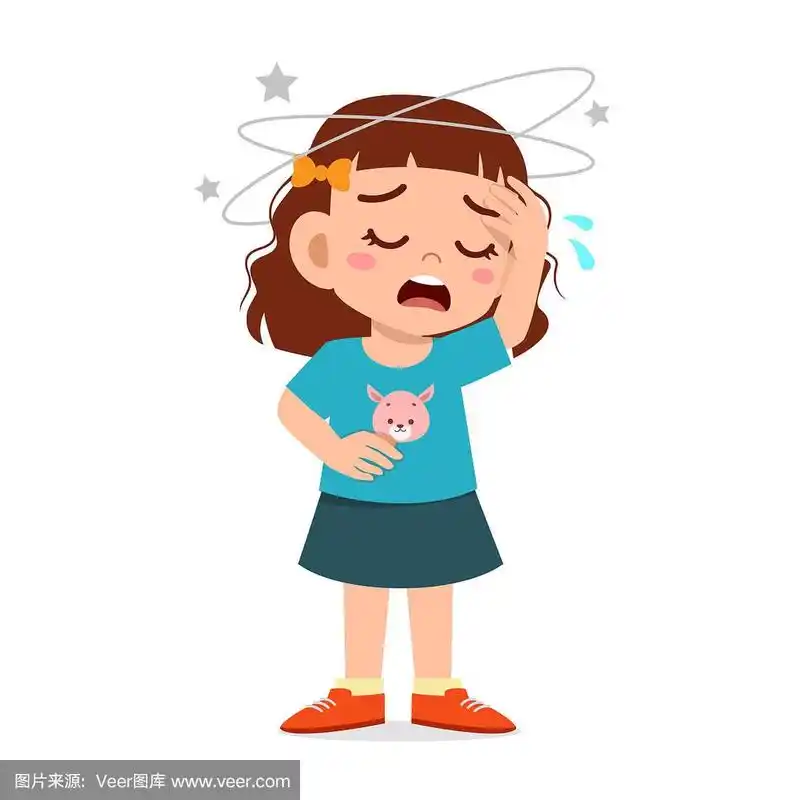 卡通小女孩头疼得厉害