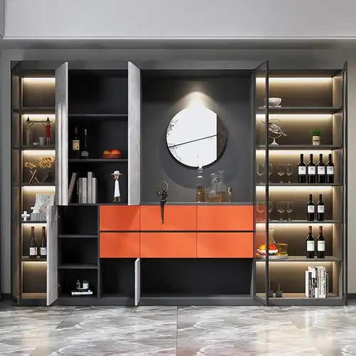 酒柜轻奢高档现代进门到顶高端现代简约玻璃客厅酒柜