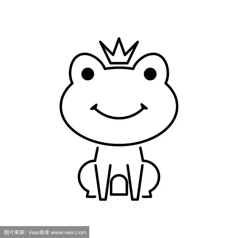 细线青蛙王子轮廓图标矢量插图.