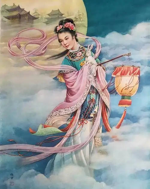 1950年代年画《嫦娥奔月》(金梅生 作)玉兔神话在中国源远流长.