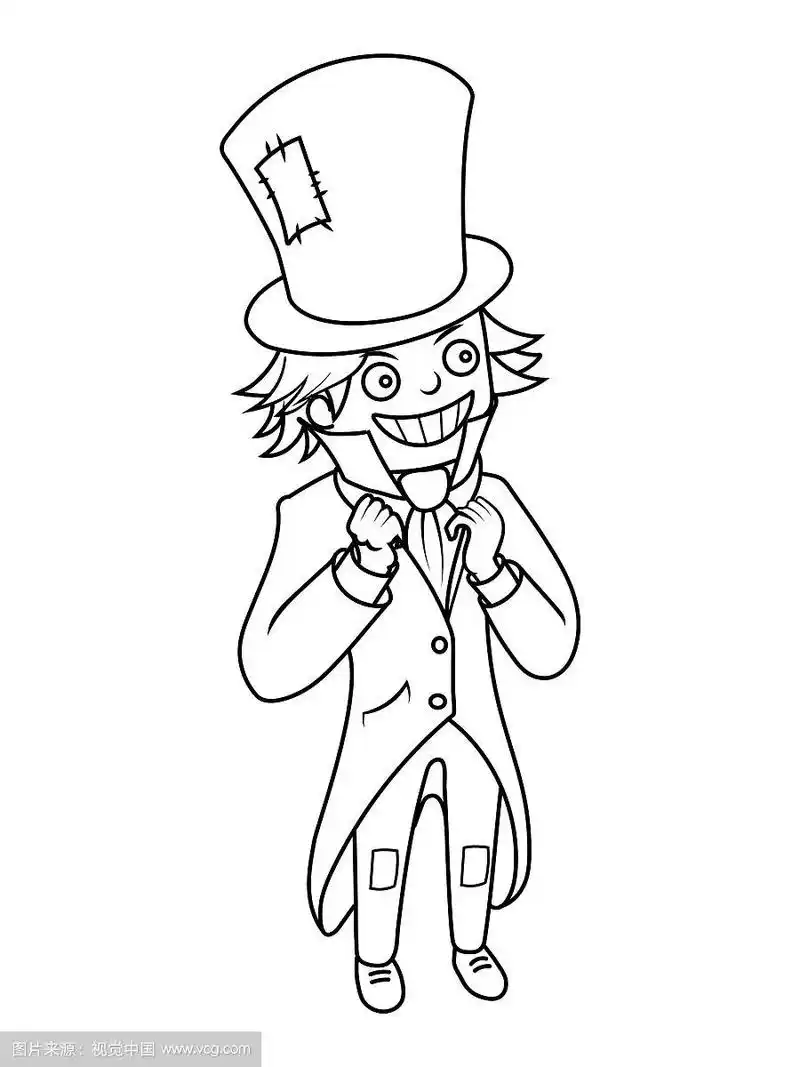 疯帽子人物涂色书