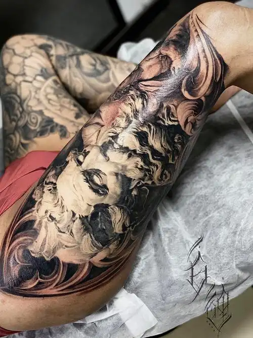 花腿海神_纹身图案手稿图片_白鲤的纹身作品集