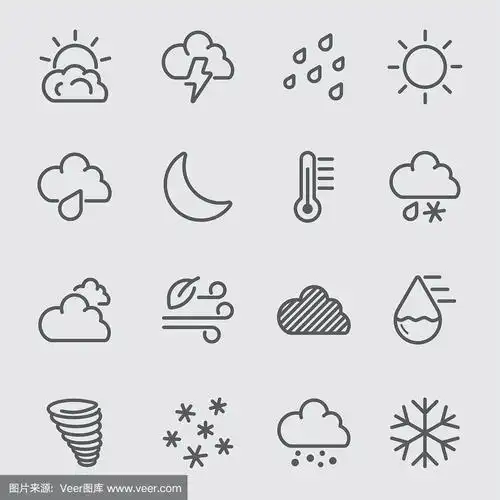 天气,线图标,风,温度计,气候