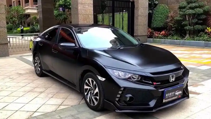 本田思域漆面电光黑改色贴膜,全车车身黑武士改色效果,太帅气了