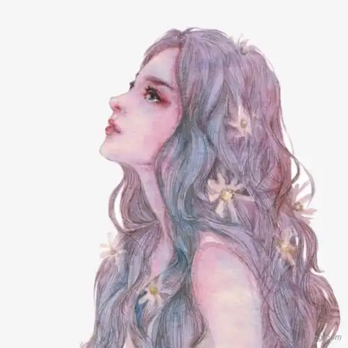 唯美丫头手绘侧颜png素材透明免抠图片-装饰效果