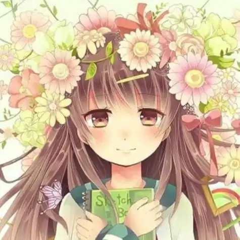 萤窗小叶动漫头像二次元自截少女花环长发暖色系眼睛