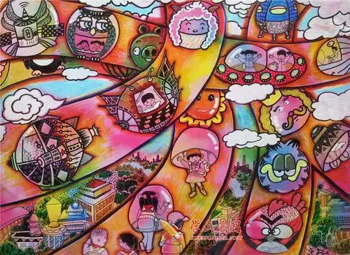 五年级小学生获奖科幻画泡泡系列之空中校车