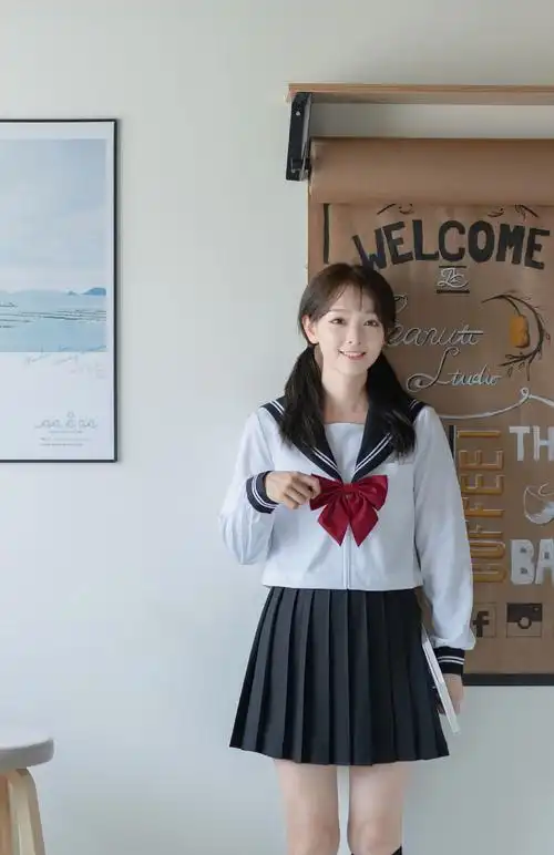 黑领白二本基础款正统jk制服定位线裙日本校服水手服学院风